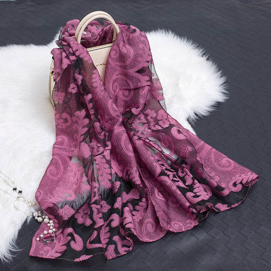Pañuelo de Seda Estampado Flores Huecas - Diseño Elegante y Versátil - Image 43