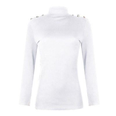 Blusa Básica de Cuello Alto con Botones - Colores Sólidos - Image 11