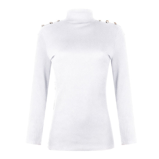 Blusa Básica de Cuello Alto con Botones - Colores Sólidos - Image 11