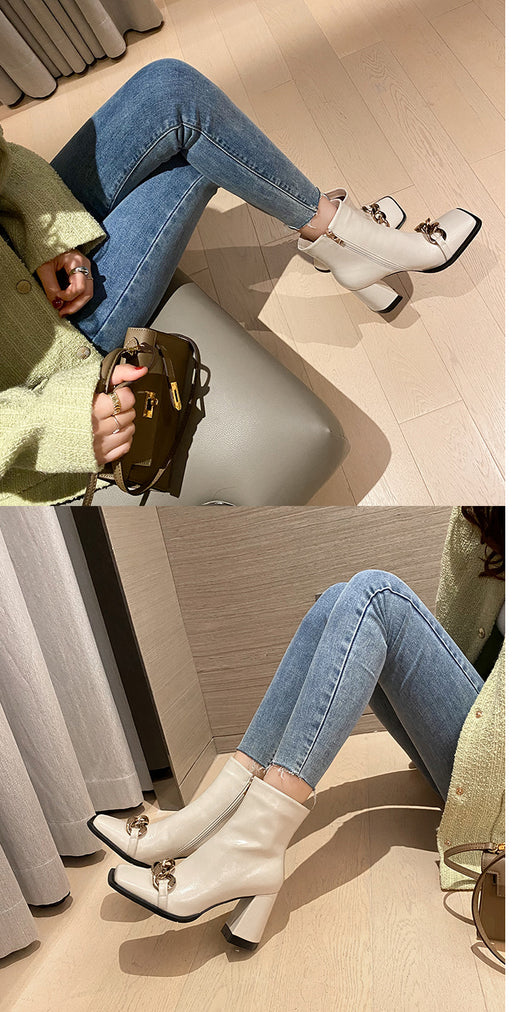 Botas Cortas de Tacón Cuadrado para Otoño e Invierno con Talón Grueso - Image 6