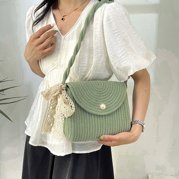 Bolsa Tejida de Algodón con Cuerda - Estilo Casual Artesanal para Verano