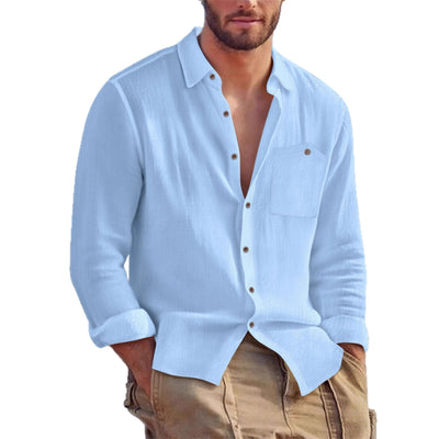 Camisa Cardigan Lino Hombre Fit Relajado Color Sólido - Image 5