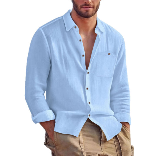 Camisa Cardigan Lino Hombre Fit Relajado Color Sólido - Image 5