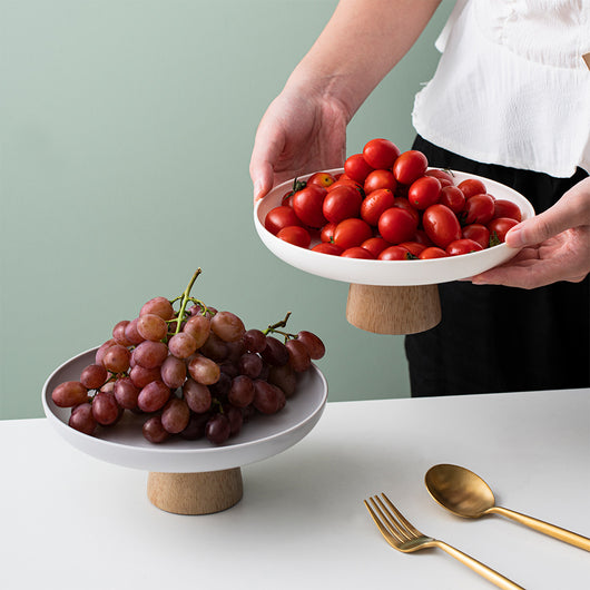 Bandeja de Almacenamiento Redonda con Base de Madera Maciza para Escritorio - Image 2