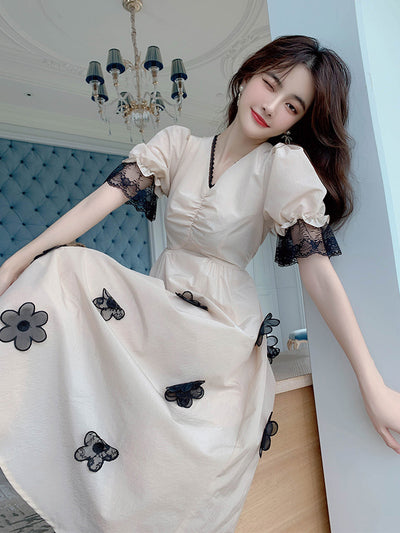 Vestido Largo Elegante con Mangas Puff - Diseño Princesa Francés V-Neck - Image 13