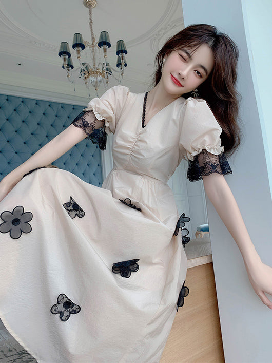 Vestido Largo Elegante con Mangas Puff - Diseño Princesa Francés V-Neck - Image 13