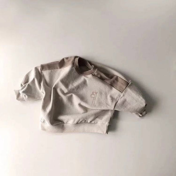 Conjunto de 2 Piezas de Sudaderas con Animales Bordados y Colores Contrastantes para Niños y Niñas