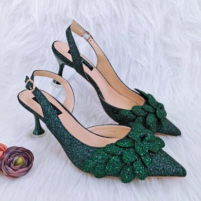 Juego de Zapatos y Bolso para Fiesta Mujer - Tacón Decorativo Hoja Artesanal - Image 4