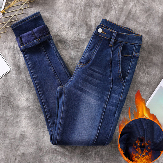 Pantalón Vaquero Slim Fit Talla Grande Mujer Terciopelo Grueso - Image 4