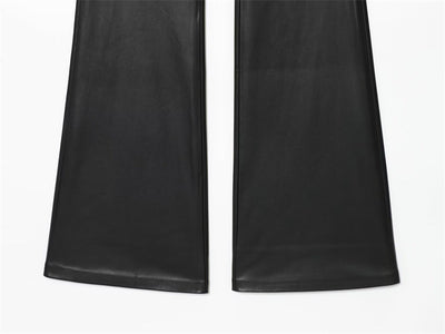 Pantalones de Cuero Casual Efecto Pierna Larga con Cintura Elástica y Bota Acampanada - Image 11