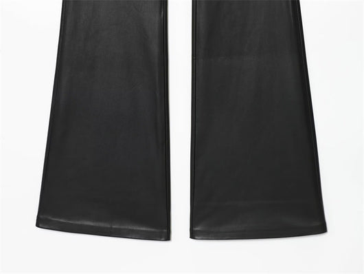 Pantalones de Cuero Casual Efecto Pierna Larga con Cintura Elástica y Bota Acampanada - Image 11