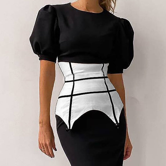 Vestido Ajustado de Cintura Alta con Mangas Abullonadas para Mujer - Image 5