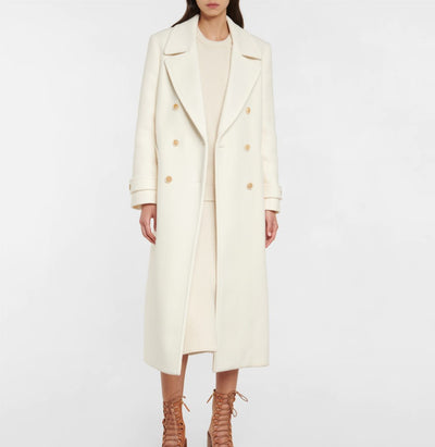 Abrigo Elegante Doble Botonadura Blanco Largo para Mujer - Image 7