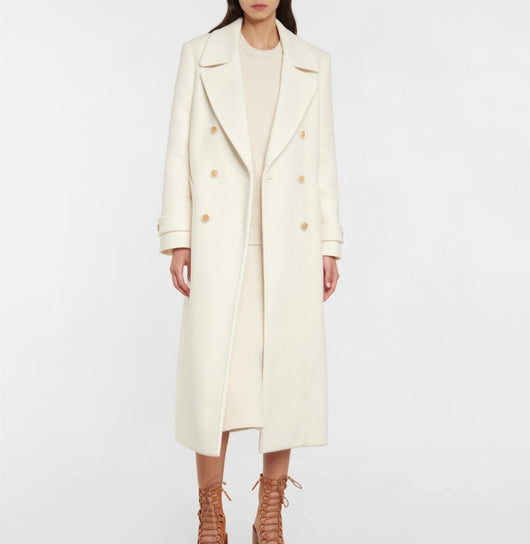 Abrigo Elegante Doble Botonadura Blanco Largo para Mujer - Image 7