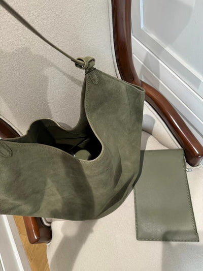 Bolso Bucket de Cuero Genuino Ante Esmerilado Gran Capacidad - Image 16