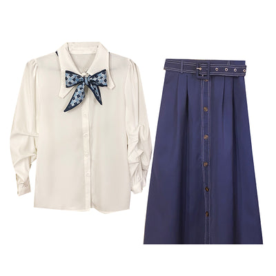 Conjunto Elegante de Blusa Manga Larga y Falda Media - Image 9