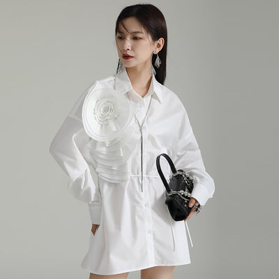 Blusa Larga con Falda Integrada - Diseño Floral 3D con Pliegues