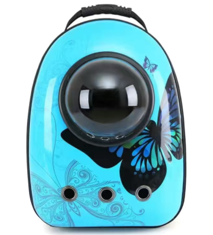 Black and white penguin-shaped pet carrier backpack with a transparent bubble window and ventilation holes. - Image 53