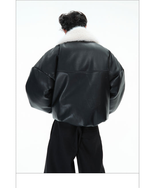 Chaqueta Acolchada de Cuero con Cuello de Piel Reciclada - Image 10