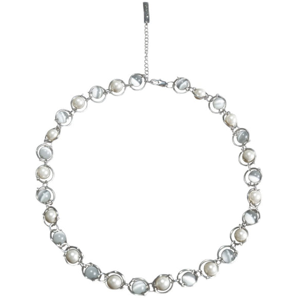 Collar de Perlas Estructura Saturno Ópalo Brillante