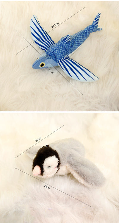 Plush woodpecker pet toy with a red crest, black and white body, speckled gray wings, and black tail feathers. - Image 25