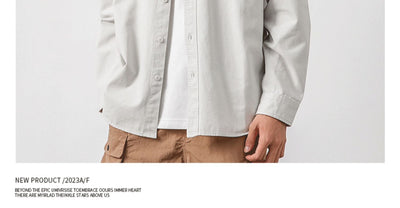 Camisa Casual Retro de Algodón Puro para Hombre - Gris Elegante - Image 12