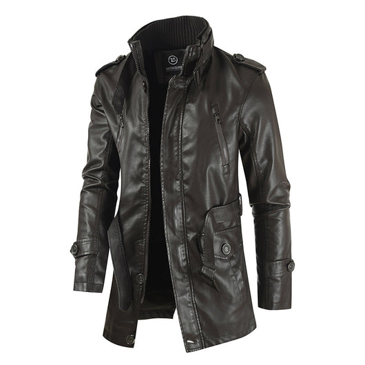 Abrigo de Cuero para Hombre con Cuello Alzado y Forro Polar - Image 6