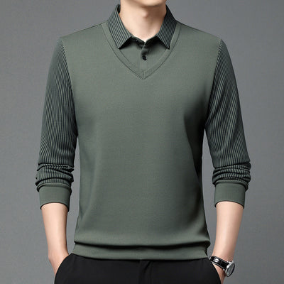 Playera Casual de Negocios con Efecto Dos Piezas y Mangas Rayadas - Image 2