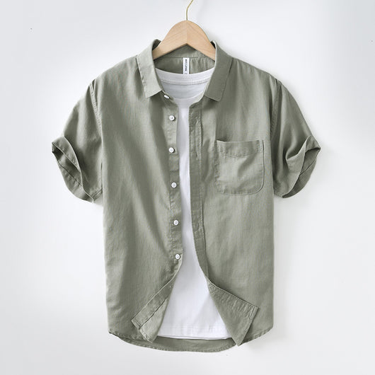 Camisa Casual de Algodón y Lino con Cuello Cuadrado para Hombre - Image 8
