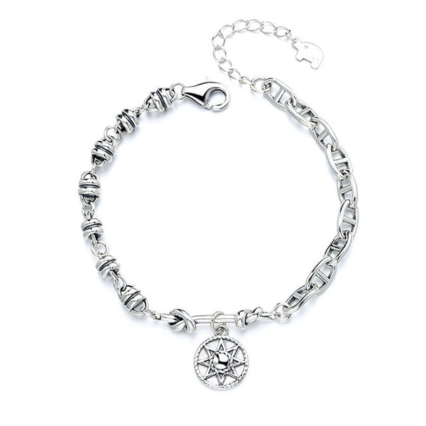 Pulsera Estrella de Ocho Puntas con Cadena Asimétrica en Plata Esterlina - Image 4