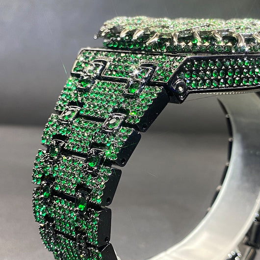 Reloj Hip-Hop para Hombre con Incrustaciones de Circón Verde Brillante - Image 9