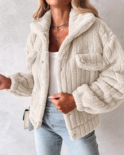 Cardigan Corto de Terciopelo con Rayas Hundidas y Solapa - Image 19