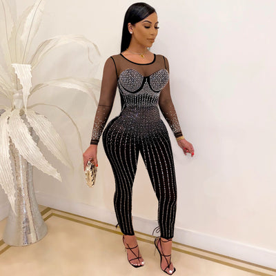 Jumpsuit Transparente de Manga Larga para Mujer