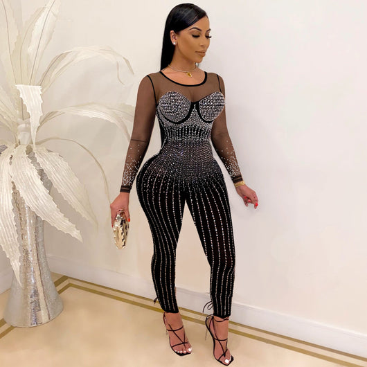 Jumpsuit Transparente de Manga Larga para Mujer