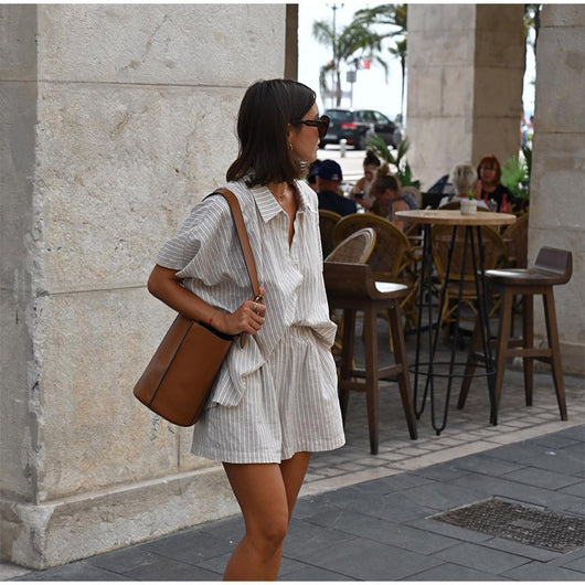 Conjunto de Camisa y Shorts a Rayas Holgado y Casual - Image 12