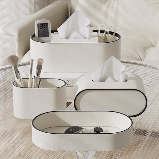 Caja de Almacenamiento en Cuero para Escritorio