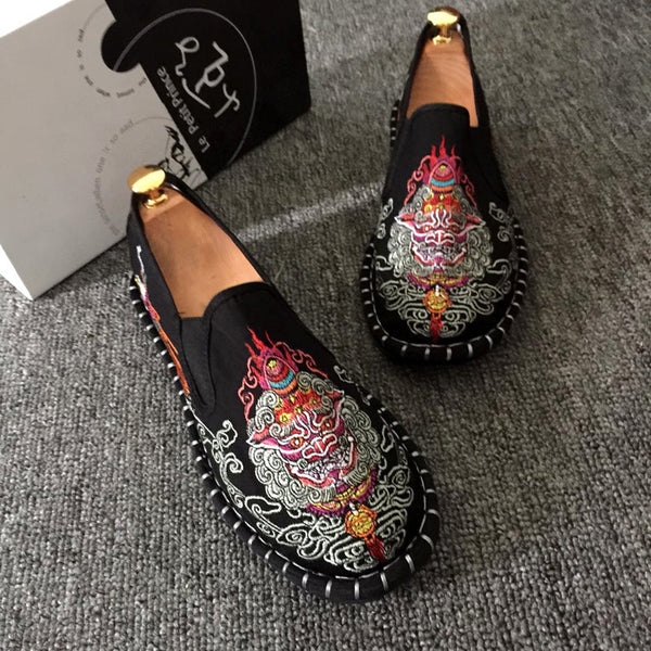 Zapatos Hombre Transpirables con Bordado Étnico y Suela Antideslizante
