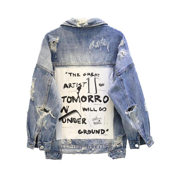 Chaqueta Denim Corta Desgarrada Estilo Urbano