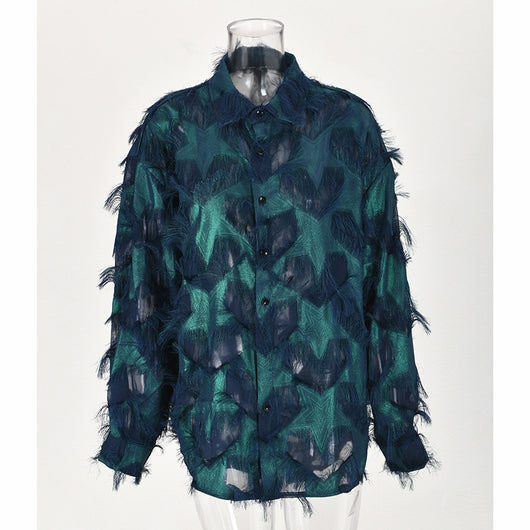Camisa Hombre Otoño Diseño Hueco Corazón Tassel Suelta Personalidad - Image 11