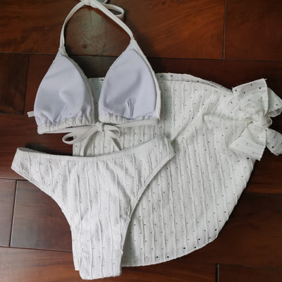 Bikini Blanco Tres Piezas con Falda de Malla - Image 19