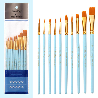 Set de 10 Brochas Perladas Azul Nylon para Óleo y Gouache - Image 5