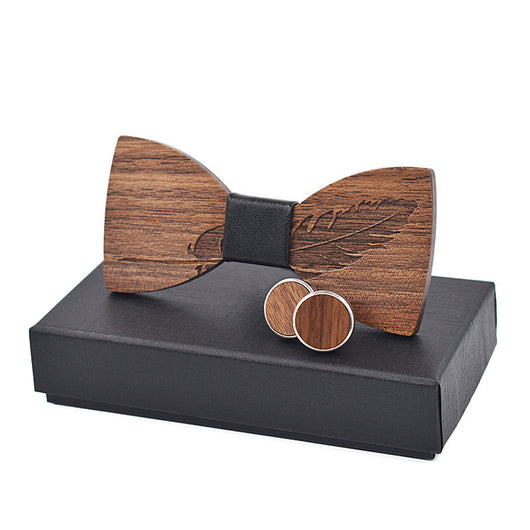 Gemelos de Negocio con Tallado de Pluma - Juego de Hebillas de Madera - Image 14