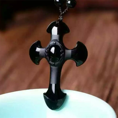 Colgante Cruz de Obsidiana Natural - Collar Protector - Image 7