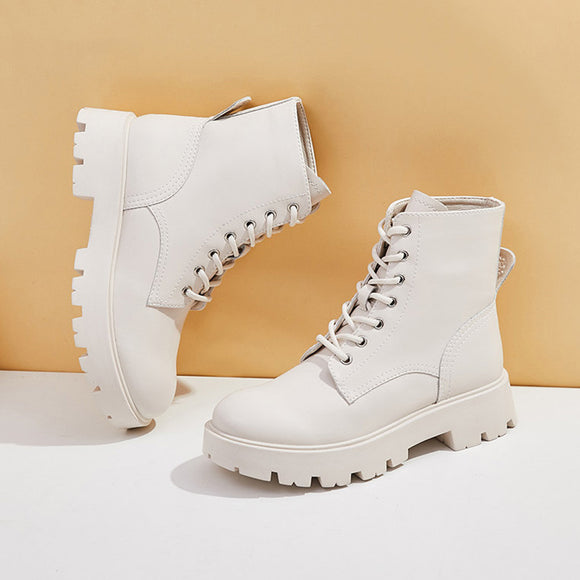Botas Martin Plataforma Cuero Estilo Británico para Mujer