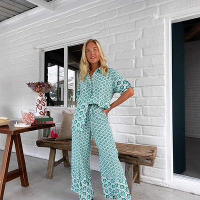 Conjunto Estampado de Moda Casual: Camisa + Pantalón Ancho - Image 4