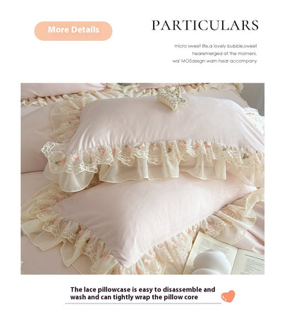Juego de Cama Cuatro Piezas con Encaje Bordado en Algodón Chiffon - Image 18