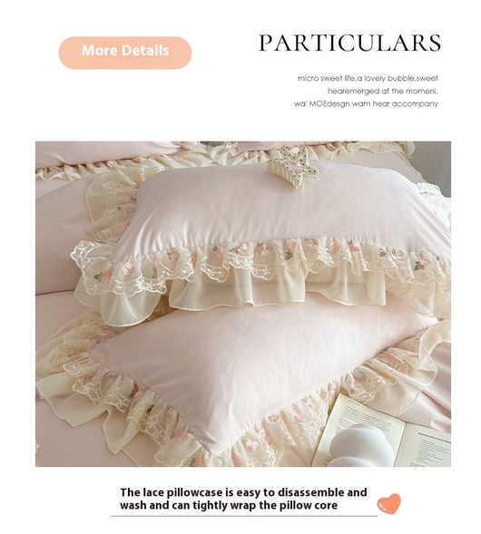 Juego de Cama Cuatro Piezas con Encaje Bordado en Algodón Chiffon - Image 18