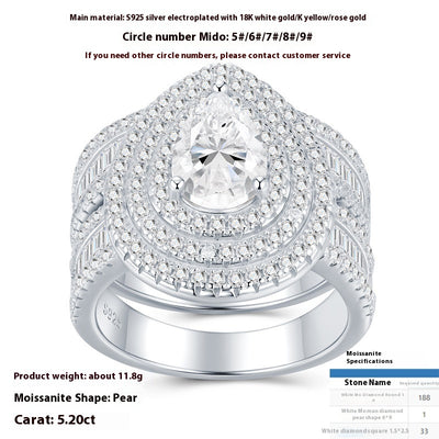 Anillo de Dos Capas con Moissanita en Forma de Pera - Conjunto Completo Incrustado - Image 8