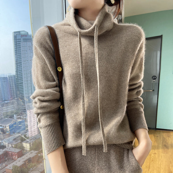 Suéter de Cuello Alto en Cashmira para Otoño e Invierno - Pullover Holgado y Grueso para Mujer