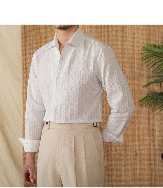 Camisa Casual de Algodón Seersucker Manga Larga Cuello Clásico - Image 32